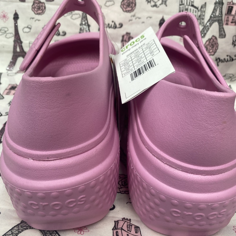 CROCS STOMP MARY JANE SANDAL 209939-6XS PINK TWEED US M9/W11 Brand New No Bag - Picture 6 of 7